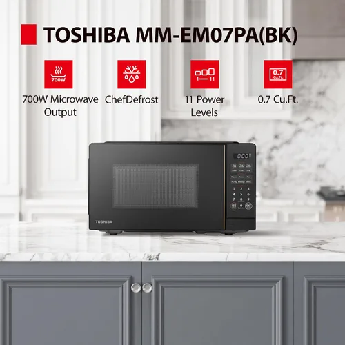Vista 3 de TOSHIBA Horno microondas pequeño con 11 niveles de potencia, ChefDefrost, sonido de encendido/apagado y modo Eco, 0.7 pies cúbicos / 700 W