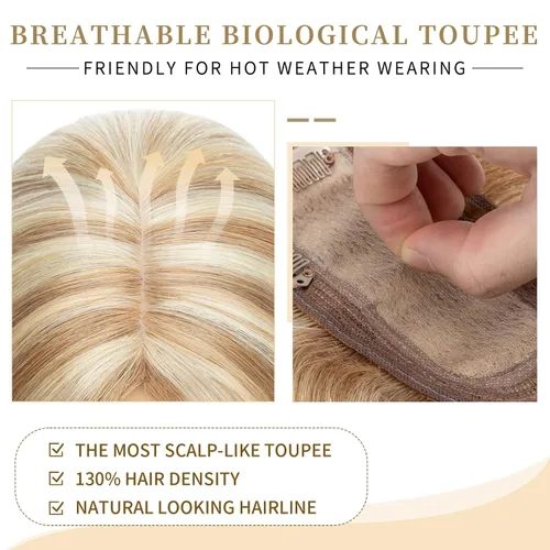 Vista 26 de Hairro Toppers de cabello humano 100% real para mujeres sin flequillo, postizos de cabello real con clip, base de seda transpirable para cubrir