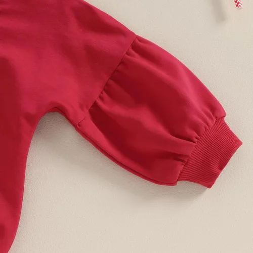 Vista 21 de Traje de bebé niña para el primer día de San Valentín, mameluco de burbujas con cuello redondo, sudadera linda para primavera y otoño