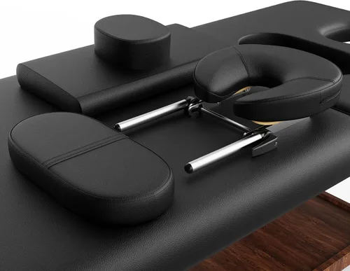 Vista 7 de Mesa de masaje estacionaria con marco de madera resistente con patas de altura ajustable, respaldo, para tratamiento, terapia física, cama de masaje