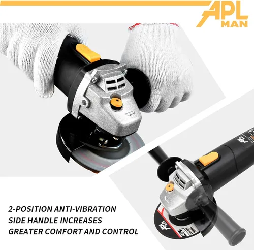 Vista 2 de APLMAN Herramienta de amoladora angular, controlador de motor de 5 amperios, 4-1/2 pulgadas con 1 muelas, 2 ruedas de corte, 2 cepillos de carbono