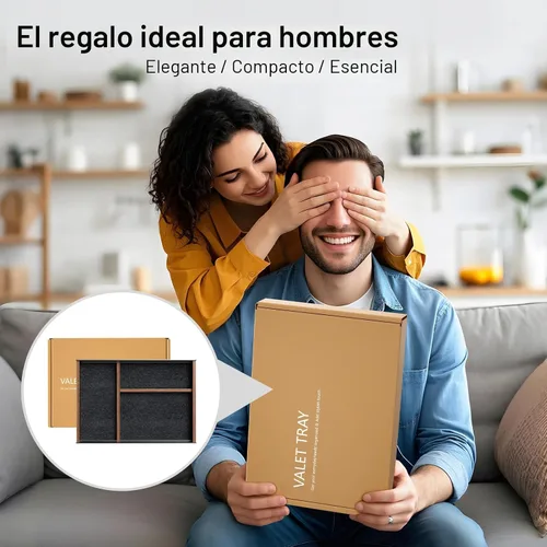 Vista 7 de UPERGO Bandeja de valet de nogal y aluminio, bandeja organizadora