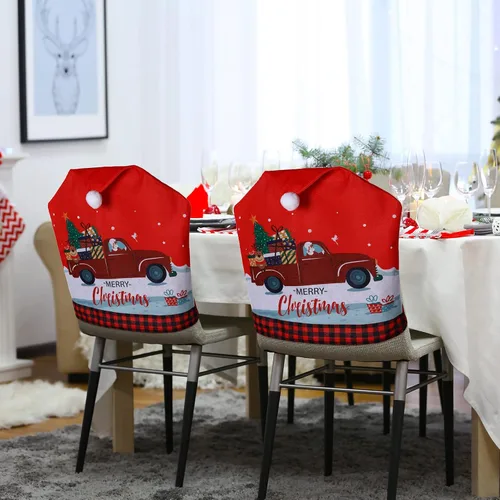Vista 5 de 6 fundas para sillas de Navidad, con sombrero de Papá Noel, color rojo, fundas para el respaldo de las sillas, decoración para el hogar, cena