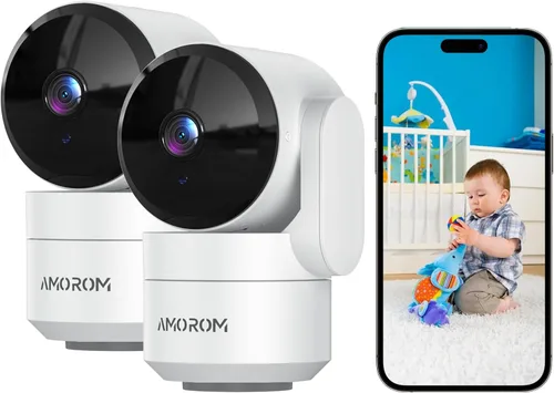 Vista 10 de AMOROM Cámara de seguridad para interiores 360° con panorámica/inclinación, monitor para mascotas, perros y bebés, visión nocturna HD 1080P