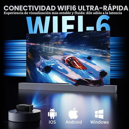 Vista 2 de Proyector con WIFI y Bluetooth, proyector Bluetooth nativo 1080P, proyector de película portátil Full HD para exteriores con altavoz integrado