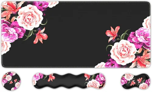 Vista 10 de Juego de almohadillas iLeadon, gran alfombrilla de mouse para juegos + reposamuñecas para teclado + alfombrilla de mouse con soporte de muñeca +