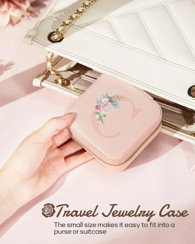Vista 3 de Enthralite Joyero de viaje personalizado, artículos esenciales de viaje para mujeres, organizador de viaje pequeño, joyero para collares, aretes