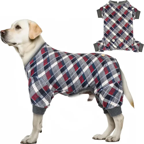 Vista 18 de KYEESE Pijamas de Navidad para Perros, Pijamas Navideños para Perros Pequeños con Patrón de Copo de Nieve, Cálido Mameluco de Vellón para Gato