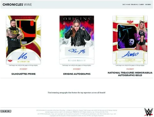 Vista 3 de Panini Chronicles WWE Hobby Box 2022 (6 paquetes/8 cartas: 2 autos)
