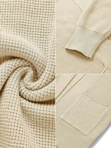 Vista 5 de MEROKEETY Suéteres de punto gofre ligeros con bolsillos para mujer, para otoño e invierno