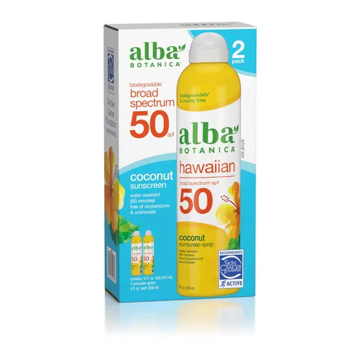 Vista 3 de Alba Botanica Protector solar de coco hawaiano, protector solar SPF 50 de amplio espectro, resistente al agua y biodegradable, botella de 8 onzas