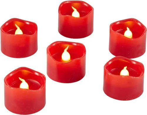 Vista 2 de Lights4fun, Inc. Juego de 6 velas votivas LED sin llama de cera roja que funcionan