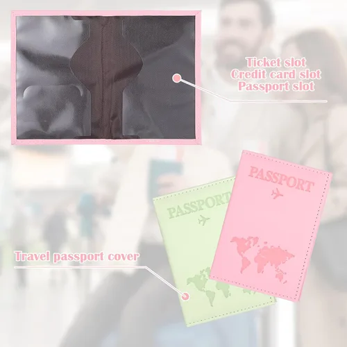 Vista 6 de Paquete de 3 soportes para pasaporte para viajes, funda de cartera de pasaporte de viaje, soporte para pasaporte para libros de pasaporte