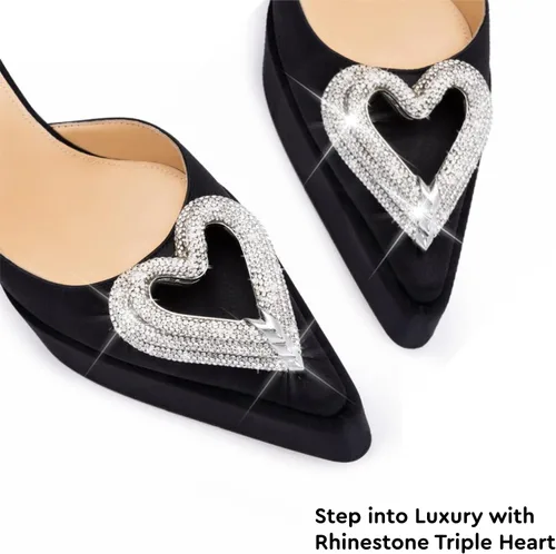 Vista 5 de Tacones de diamantes de imitación para mujer, tacón de aguja con tres corazones, tacones transparentes, sandalias de tiras puntiagudas con correa