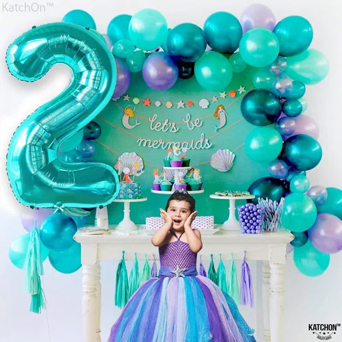 Vista 9 de Globos de construcción enormes de 40 pulgadas para decoraciones de segundo cumpleaños, globos azules Tiffany con el número 2 con globos de camión