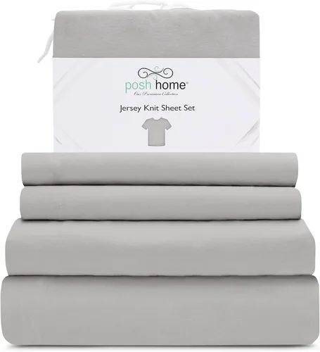 Vista 18 de Posh Home Juego de sábanas de punto de jersey, sábanas de 3 piezas, sábanas de jersey de algodón transpirable y suave, incluye sábana encimera
