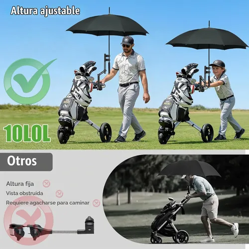 Vista 4 de 10L0L Soporte para paraguas de carrito de golf resistente, base de aluminio ajustable de 180° para carros de golf, cochecitos, sillas de ruedas