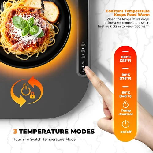 Vista 2 de Tapete de calentamiento para alimentos, bandeja plegable para calentar alimentos con control de temperatura ajustable, apagado automático