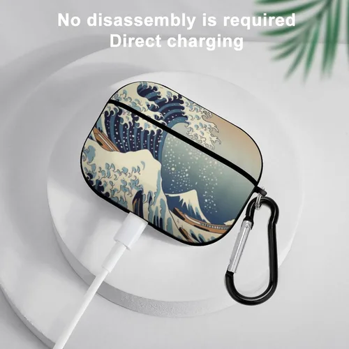 Vista 5 de Great Wave Mount Fuji - Funda compatible con AirPod Pro 2019 con llavero protector a prueba de golpes Estilo negro.