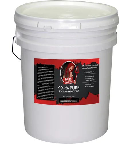 Vista 3 de Duda Energy 2 lb Red Hot Devil Lye Hidróxido de sodio cumple con el Codex químico de alimentos de alto grado, soda cáustica, Blanco, 940 g