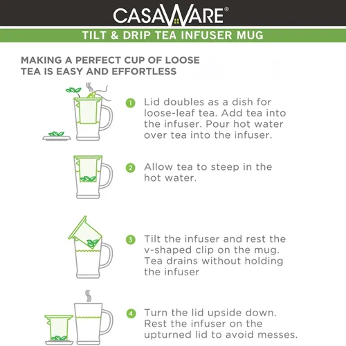 Vista 4 de casaWare Tilt and Drip - Taza de cerámica con infusor de té, 14 onzas (verde matcha)