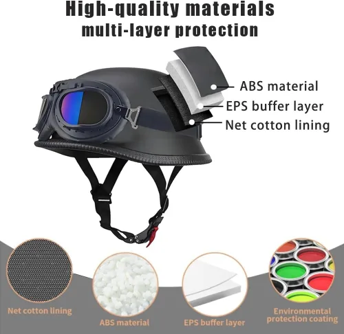 Vista 3 de Casco de motocicleta de estilo alemán, aprobado por DOT, para adultos, hombres y mujeres, casco ligero de media cáscara, para bicicleta de calle