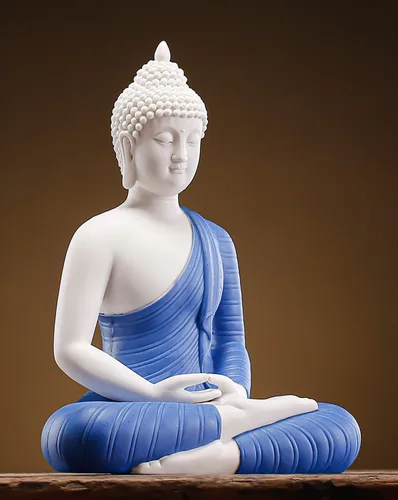 Vista 2 de QINLANG Estatua de Buda azul de 12 pulgadas para decoración del hogar, decoración de Buda de meditación de cerámica para el hogar