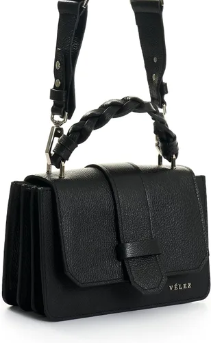 Vista 8 de VELEZ Bolsos de cuero de grano completo para mujer, bolso bandolera de diseñador 01 Negro