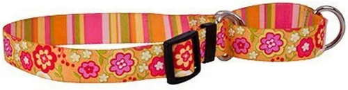 Vista 16 de Amarillo diseño de perro Martingale Collar, Grande, Marrón Flores rosa y verde azulado