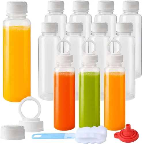 Vista 10 de zmybcpack Paquete de 24 botellas de jugo de plástico de polipropileno de 3.4 fl oz resistentes al calor con tapas, botellas de chupito de plástico
