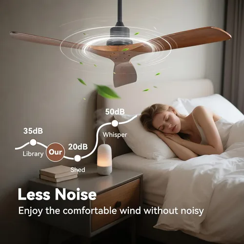 Vista 3 de Sofucor - Ventilador de techo sin luces, de 52 pulgadas, de perfil bajo, montaje empotrado, moderno, de madera, con control remoto, para interiores