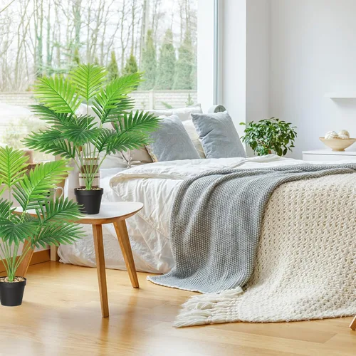 Vista 8 de Juego de 2 plantas artificiales de palma areca en macetas Planta de palma areca