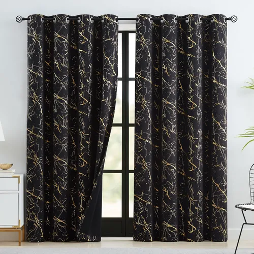 Vista 2 de Metro Parlor Cortinas opacas completas de 96 pulgadas de largo para sala de estar y dormitorio, patrón metálico metálico para oscurecer