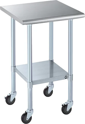 Vista 67 de ROCKPOINT Mesa de acero inoxidable para preparación y trabajo, 14x24 pulgadas; mesa de cocina comercial de metal NSF resistente con estante inferior