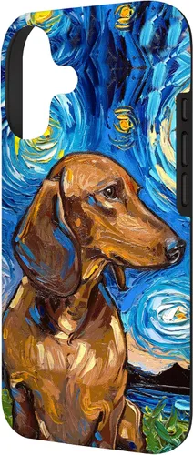 Vista 2 de Aja - Carcasa para iPhone 17 de pelo corto marrón con diseño de perro de noche estrellada Doxie