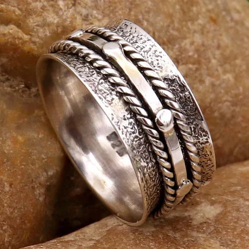 Vista 5 de Anillo de plata de ley 925 maciza y anillo de meditación giratorio hermoso anillo de joyería goyal GESR-160