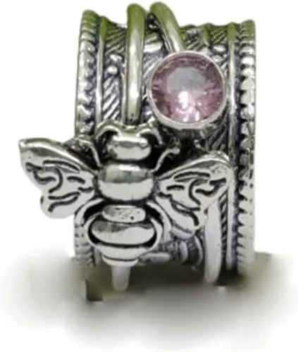 Vista 2 de Honey Bee - Anillo giratorio para mujer, plata de ley 925, hecho a mano, con piedras preciosas bohemias, anillo para el pulgar, regalo de promesa