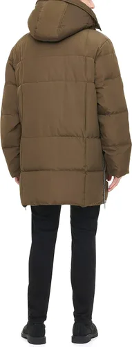Vista 2 de Tommy Hilfiger Parka pesada acolchada con capucha Sherpa para hombre, Blanco Verde militar