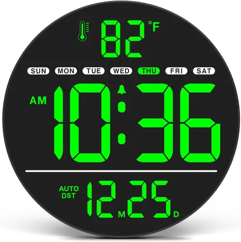 Vista 11 de Reloj de pared digital eléctrico grande con pantalla LED PLUG IN clock with Temperature, Auto DST, Date and Day, 5-Level Brightness for Office