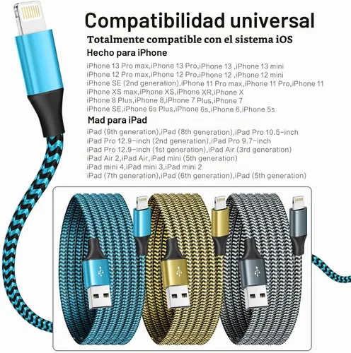 Vista 7 de SHUSEL Paquete de 3 cargadores para iPhone, cable Lightning USB de 6 pies, certificado MFi, carga rápida, nailon trenzado para iPhone, cable