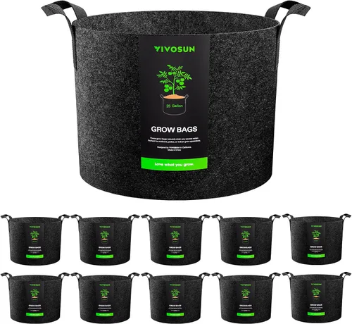 Vista 12 de VIVOSUN Paquete de 10 bolsas de cultivo de 1 galón, macetas de tela reforzadas para jardinería, color negro