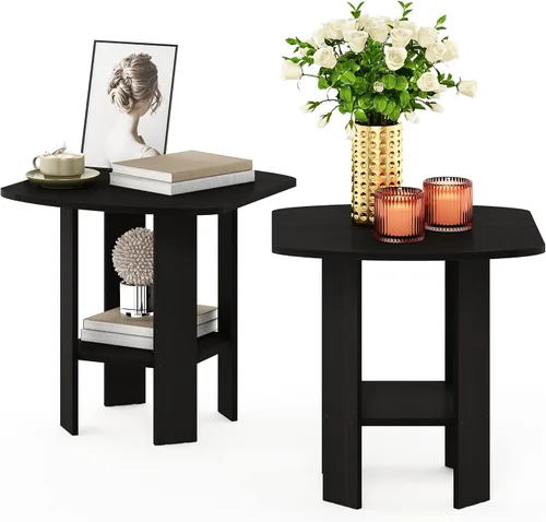 Vista 8 de Furinno Mesa auxiliar moderna, mesa de lado con patas en X y estante abierto, mesita de noche entrecruzada, mesita de luz, fácil de montar