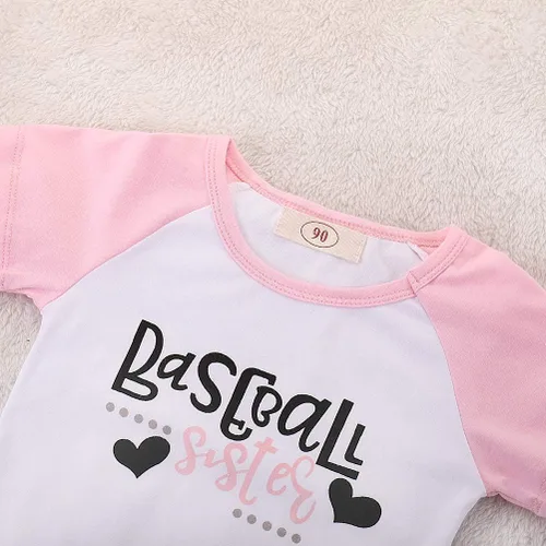 Vista 4 de Conjunto de ropa de dos piezas con estampado de hermanas de béisbol y pantalones cortos con borlas, ropa de dos piezas