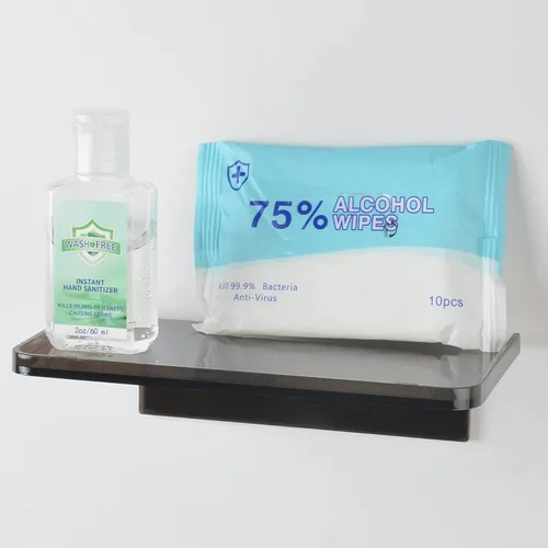 Vista 5 de Estante de pared adhesivo – Pequeño estante de acrílico transparente adhesivo montado en la pared, estantes para teléfono, estante de toallitas