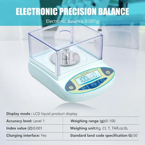 Vista 2 de Báscula de laboratorio de 3.53 oz x 0.00 oz, balanza analítica de alta precisión con parabrisas digital. Báscula electrónica de gramos