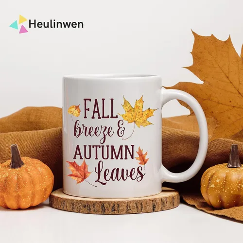 Vista 6 de Taza de café otoñal con brisa de otoño y hojas de otoño, taza de café de calabaza, decoración única de otoño, decoración de calabaza, Acción