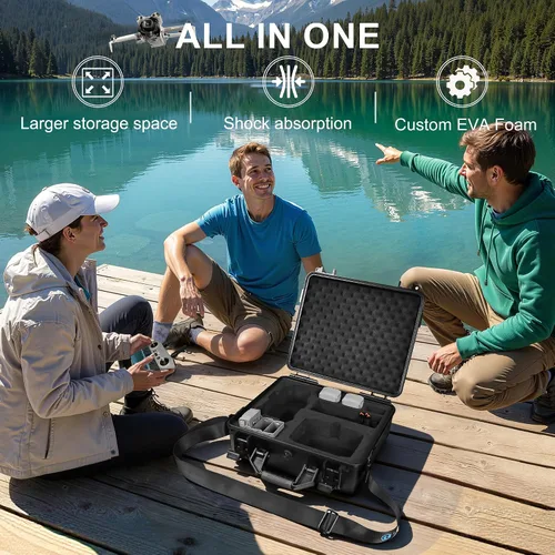 Vista 6 de Lekufee Estuche rígido impermeable para transportar DJI Mini 5 Pro Drone, Fly More Combo, DJI RC 2/RC N3, batería (6 piezas), concentrador de carga