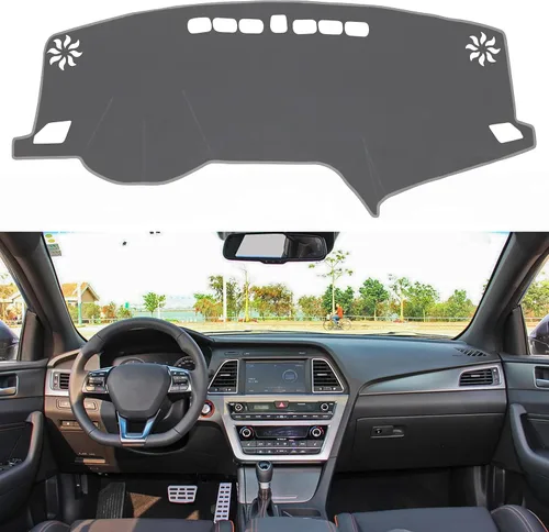 Vista 10 de para Hyundai Sonata 2011 2012 2013 2014 Funda para salpicadero, Funda para consola central, Alfombrilla para salpicadero, Protector de alfombra Negro