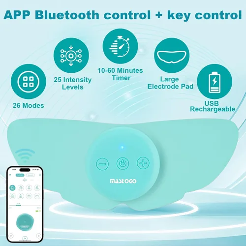 Vista 7 de Estimulador muscular inalámbrico para aliviar el dolor, 26 modos de 25 intensidades controlados por aplicación Bluetooth inalámbrico TENS y EMS Azul