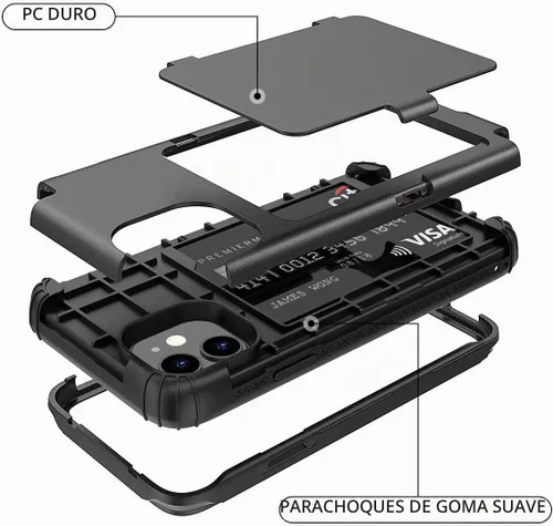 Vista 3 de WeLoveCase para iPhone 11 Estuche tipo billetera Defender con portatarjetas, cubierta con espejo oculto, tres capas, a prueba de golpes, protección